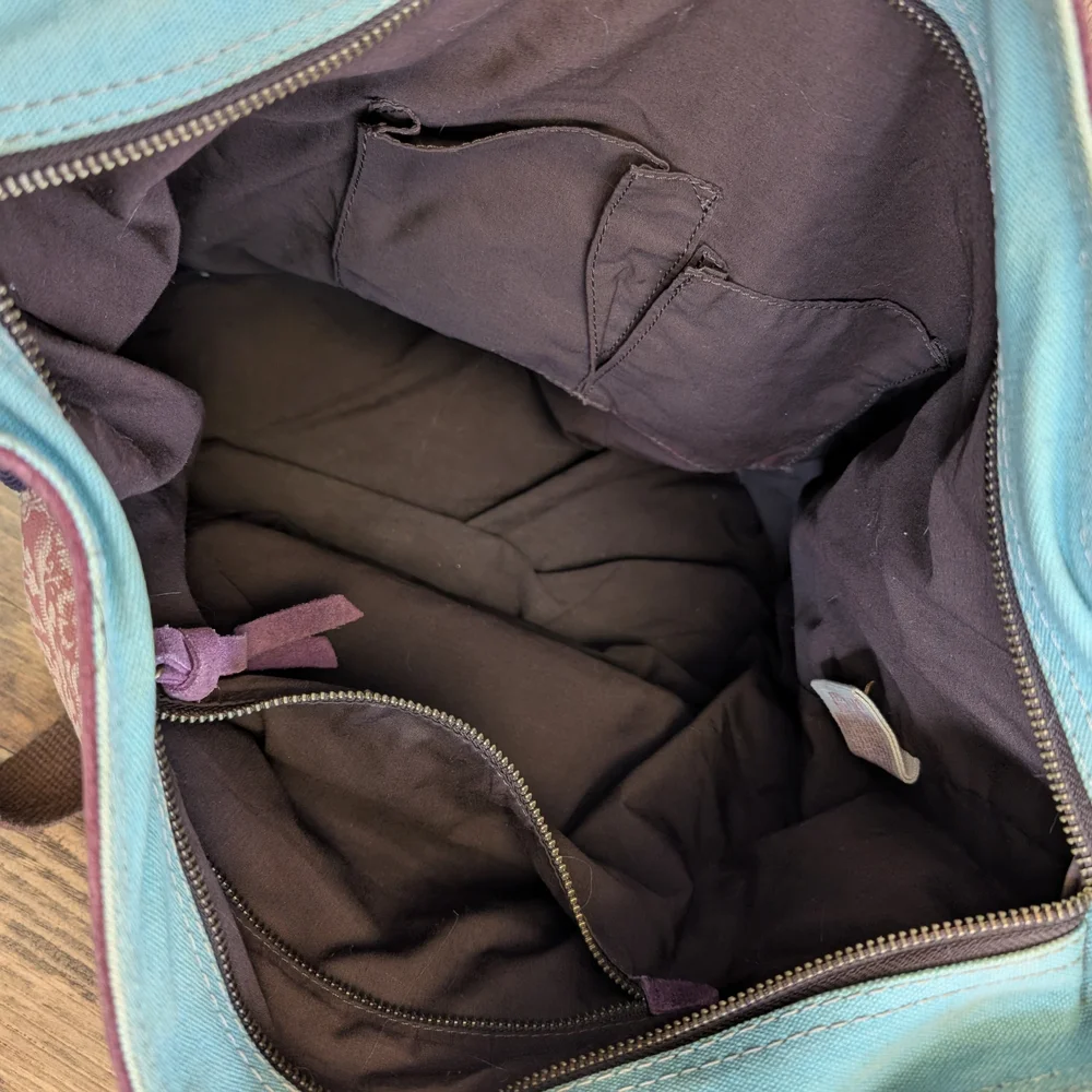 Lucky Brand Oversized Patchwork Suede Canvas Tote Vintage Adjustable Purse Bag - Picture 13 of 15